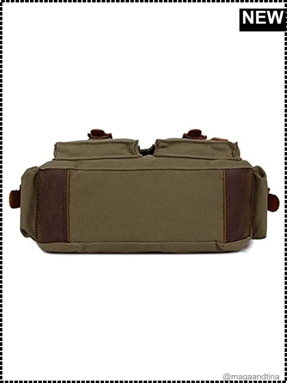Vintage Military Canvas Leather Messenger Bag Laptop Shoulder Bag Medium